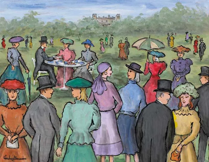 GARDEN PARTY by Gladys Maccabe, oil on board, sold Feb 2007