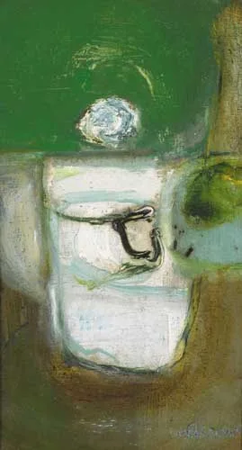 GREEN COMPOSITION by Noel Sheridan, 1959, oil on masonite board, sold Feb 2007