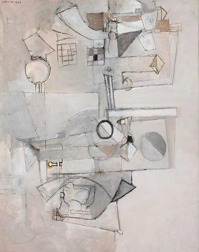 Nevill Johnson, ABSTRACT E, 1972, mixed media on board