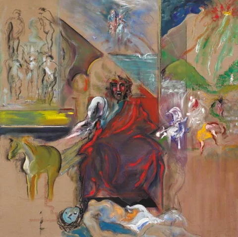 DEMETER IN RED CLOAK, AFTER POUSSIN by Noel Sheridan, oil on canvas, sold Feb 2007
