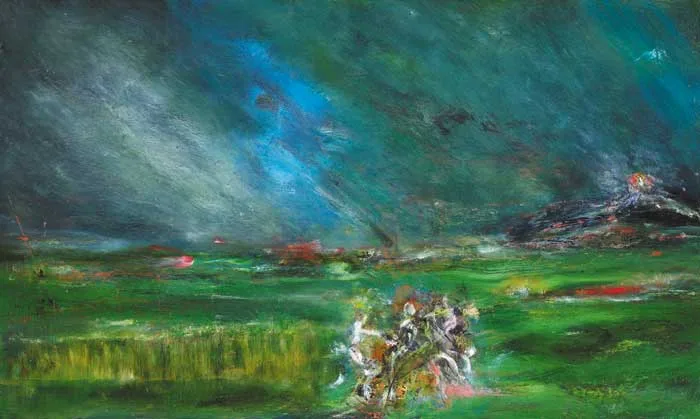 LANDSCAPE WITH VOLCANO by Noel Sheridan, oil on metal panel, sold Feb 2007
