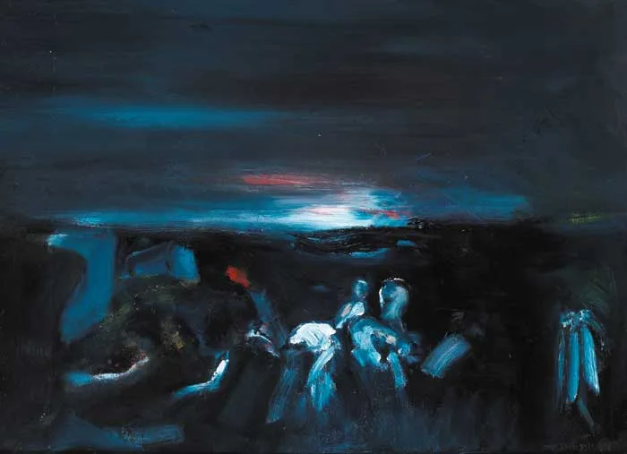 NIGHT EVENT by Noel Sheridan, 2002, oil on metal panel, sold Feb 2007