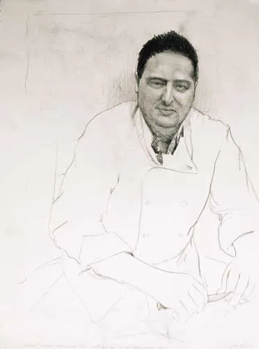 Alan Parker, RICHARD CORRIGAN WITH PARING KNIFE, 2002, pencil