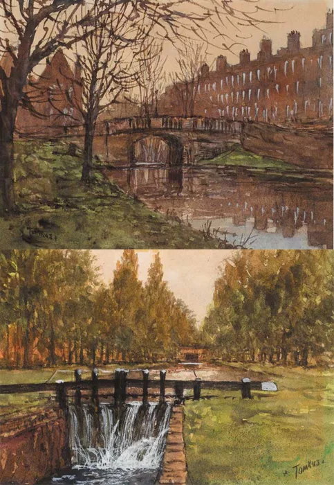 Edward Tompkins, GRAND CANAL HERBERT PLACE and GRAND CANAL BAGGOT STREET (A PAIR), watercolour heightened with white