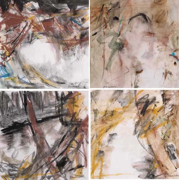 Basil Blackshaw, DUNADRY BANKS, FOUR VIEWS AFTER THE POEM OF THE SAME NAME BY PAUL YATES, mixed media on paper