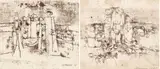 Nevill Johnson, LANDSCAPE WITH FIGURES and DEPORTATION 1965, (A PAIR)