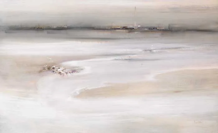 Richard Kingston, MERRION STRAND LOOKING TOWARDS RINGSEND, oil on board