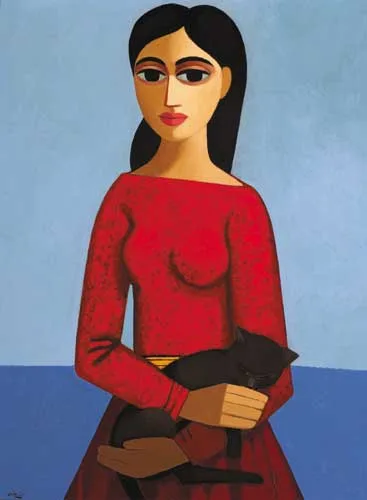 Daniel O'Neill, GIRL WITH CAT, oil on board