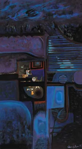 AN INTERESTING PLACE by George Campbell, oil and collage on board, sold Nov 2006