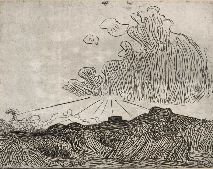 SUNLIGHT THROUGH THE CLOUDS by Roderic O'Conor, 1893, restrike etching, sold Nov 2006