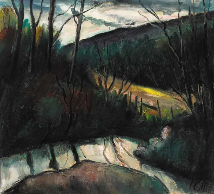 A SMALL RESERVOIR, GLENASMOLE, COUNTY DUBLIN by Peter Collis, oil on canvas, sold Nov 2006