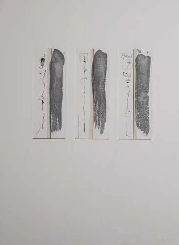THREE FIGURES by Dorothy Cross, 1981, mixed media on paper, sold Nov 2006
