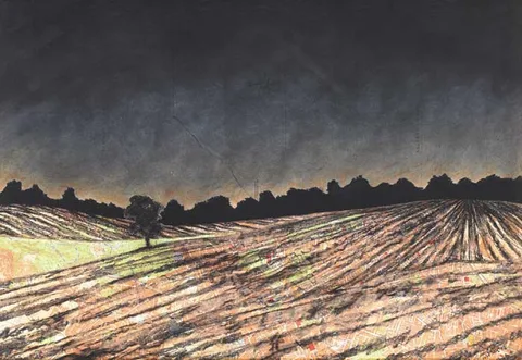 Chris Wilson, PLOUGHED FIELD, 1992, graphite and collage on board