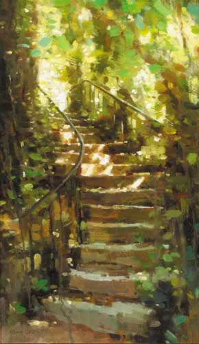 STONE STEPS IN SUNLIGHT by Mark O'Neill, 1998, oil on board, sold Nov 2006