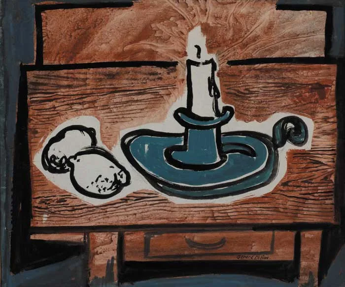 STILL LIFE WITH CANDLESTICK by Gerard Dillon, watercolour and gouache, sold Sep 2006
