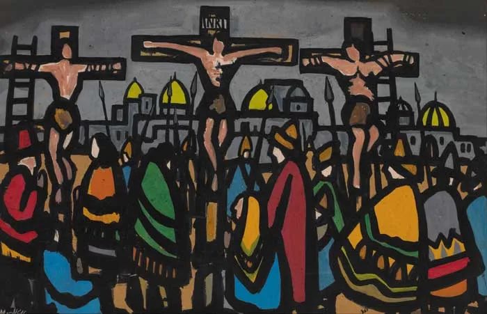 CRUCIFIXION by Markey Robinson, gouache on board, sold Sep 2006