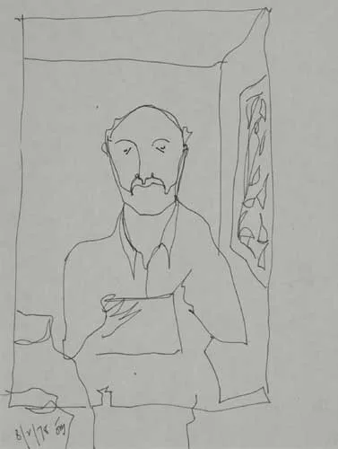 SELF PORTRAIT by Tony O'Malley, 1978, pen and ink, sold Sep 2006