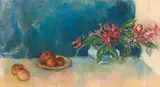 Stella Steyn, RHODODENDRON AND FRUIT ON A BLUE GROUND