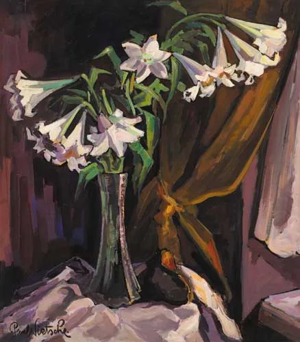 WHITE LILIES by Paul Nietsche, oil on board, sold Sep 2006