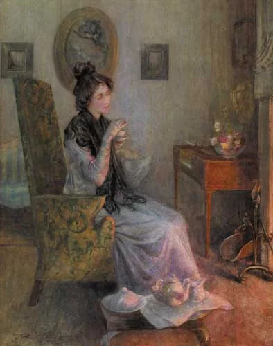 HER AIN FIRESIDE by Charles MacIver Grierson, 1899, watercolour, sold Sep 2006