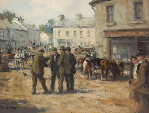Frank McKelvey, FAIR DAY IN ARDARA, COUNTY DONEGAL, 1965, oil on cavnas