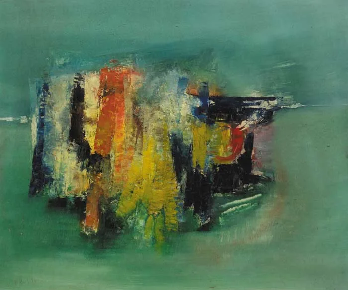 LANDSCAPE FORM by Gerald Davis, 1974, oil on board, sold May 2006