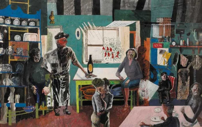 Shaun Stanley, FIGURES IN KITCHEN INTERIOR, circa 1994, watercolour, gouache, pen and ink over pencil