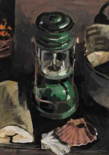 Colin Davidson, STILL LIFE WITH STORM LANTERN, oil on board