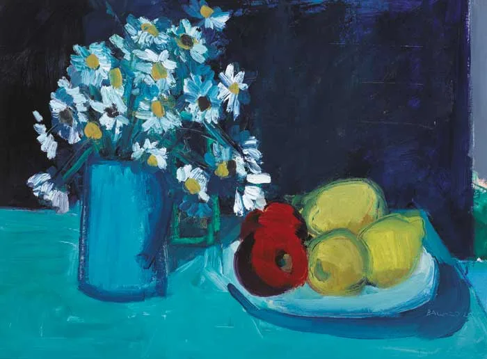 LEMONS ON BLUE by Brian Ballard, 2000, oil on canvas board, sold May 2006