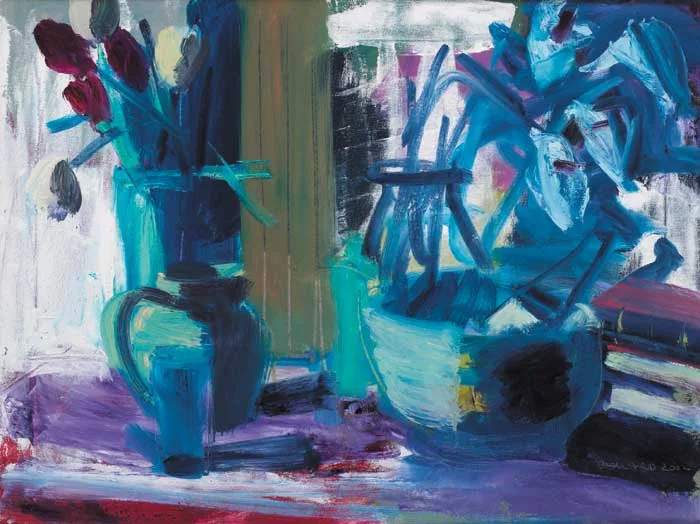 OBJECTS AND TULIPS by Brian Ballard, 2002, oil on canvas, sold May 2006