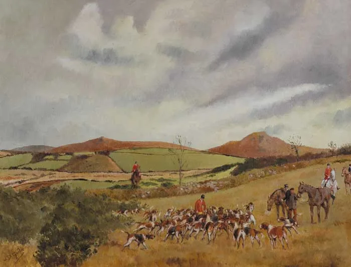 Captain J. D. Guille, THE WATERFORD HOUNDS, oil on canvas board, in a hand-decorated mount