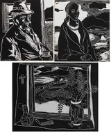James MacIntyre, CONNEMARA FARMER, SHAWLED WOMAN and COTTAGE WINDOW STILL LIFE (SET OF THREE)