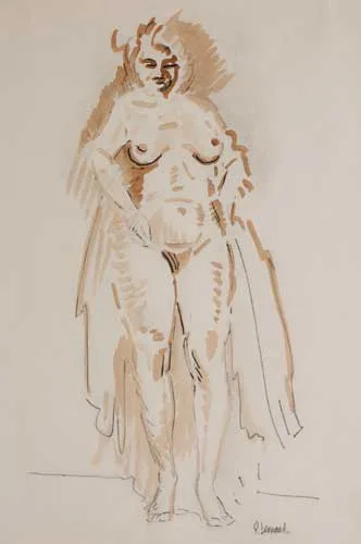 STANDING NUDE by Patrick Leonard, charcoal and wash on paper, sold May 2006