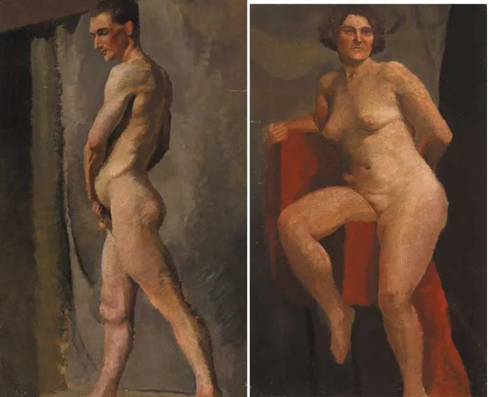 MALE AND FEMALE NUDES (A PAIR) by Robert Boyd Morrison, oil on canvas, sold May 2006