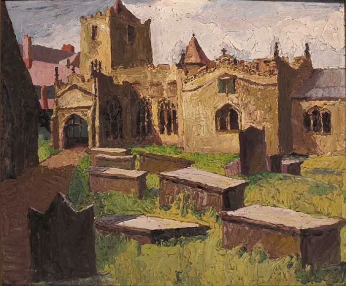 Kathleen Bridle, ST CYBI CHURCH, HOLYHEAD, oil on panel