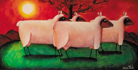 Graham Knuttel, WOLVES IN SHEEP'S CLOTHING, circa 1994, oil on canvas