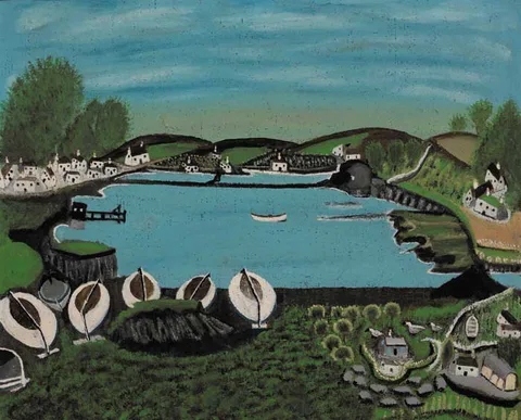 BOATS AT UNION HALL, COUNTY CORK by Seán O Séadhacháin, oil on canvas laid on board, offered May 2006