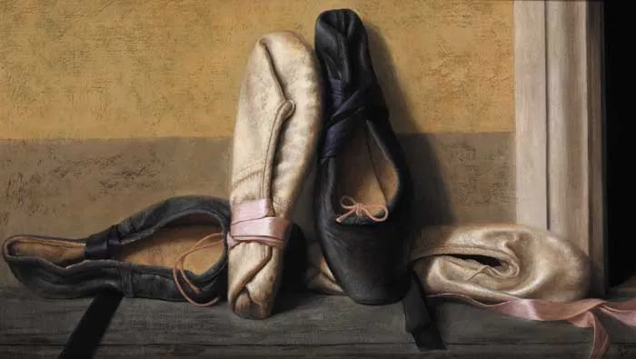 BALLET SHOES by Stuart Morle, oil on canvas board, sold May 2006