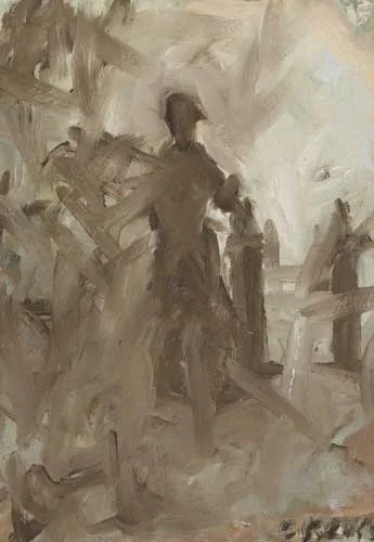 Christopher J. Keogh, A HUNTSMAN STANDING BY A FENCE, oil on canvas laid on board