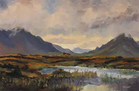 Stanley Pettigrew, LECKAVREA AND MAUMWEE MOUNTAINS, MAAM VALLEY, CONNEMARA, oil on board