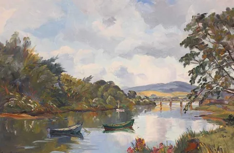 Stanley Pettigrew, A SUMMER'S AFTERNOON ALONG THE VARTRY AT WICKLOW, 1991, oil on board