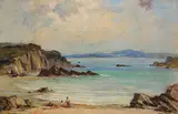 Padraic Woods, ROCKY COASTLINE WITH FIGURES ON A STRAND