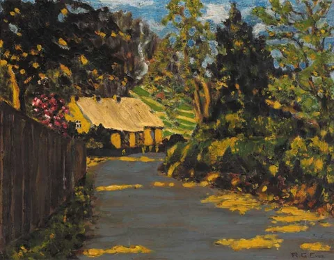 Reginald Grenville Eves, A CORNER OF OLD HOLYWOOD, SIX O'CLOCK ON A SPRING MORNING, MAY 1939, oil on canvas laid on board