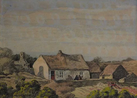 Marshall C. Hutson, COTTAGES AT DOOKS, GLENBEIGH, COUNTY KERRY, watercolour over pencil