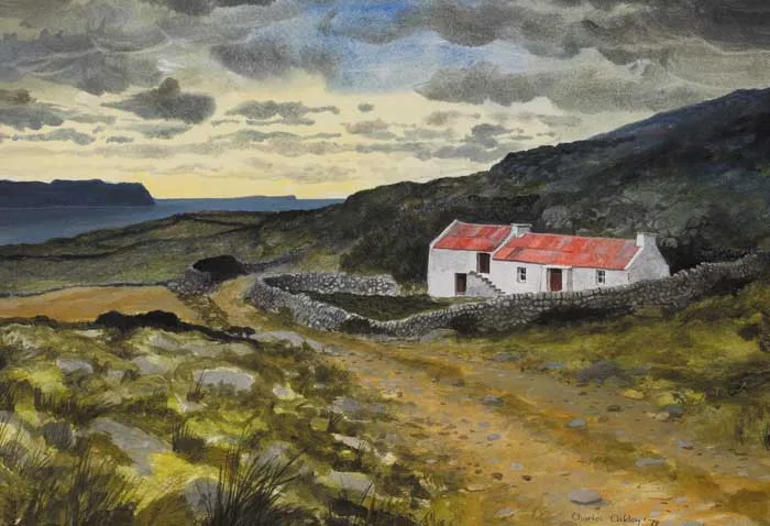 Charles Oakley, TORY ISLAND FROM UPPER ARDBINE, DONEGAL, 1979, watercolour and gouache over pencil