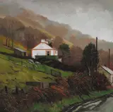 Martin Gale, LANDSCAPE WITH MAN MENDING COTTAGE ROOF