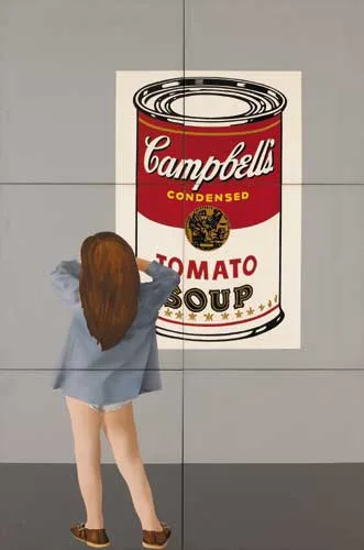 Robert Ballagh, CHILD WITH AN ANDY WARHOL, 1973, signed with initials and dated on reverse