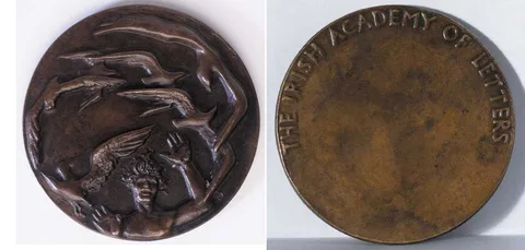 Maurice Lambert, AENGUS AND THE BIRDS - THE LADY GREGORY MEDAL FOR THE IRISH ACADEMY OF LETTERS, 1934, signed in monogram "ML" lower right; lettered IRISH ACADEMY OF LETTERS on reverse