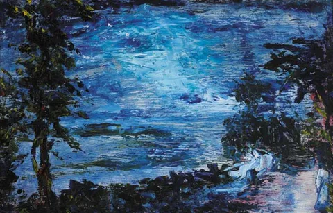 Jack Butler Yeats, NIGHT, GLENGARRIFF, 1944, signed lower left; inscribed in another hand and with the original loan exhibition label on reverse