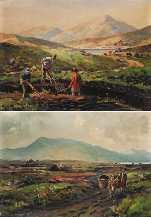 Charles McAuley, TURF CUTTING, DONEGAL (A PAIR), each signed lower left